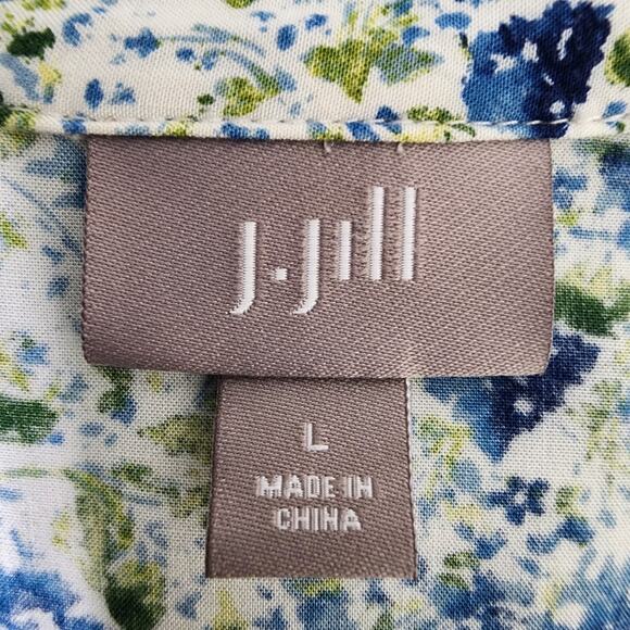 J Jill Women Blouse Rayon Button Up Collar Long Sleeve White Blue Floral Size L - Picture 7 of 10